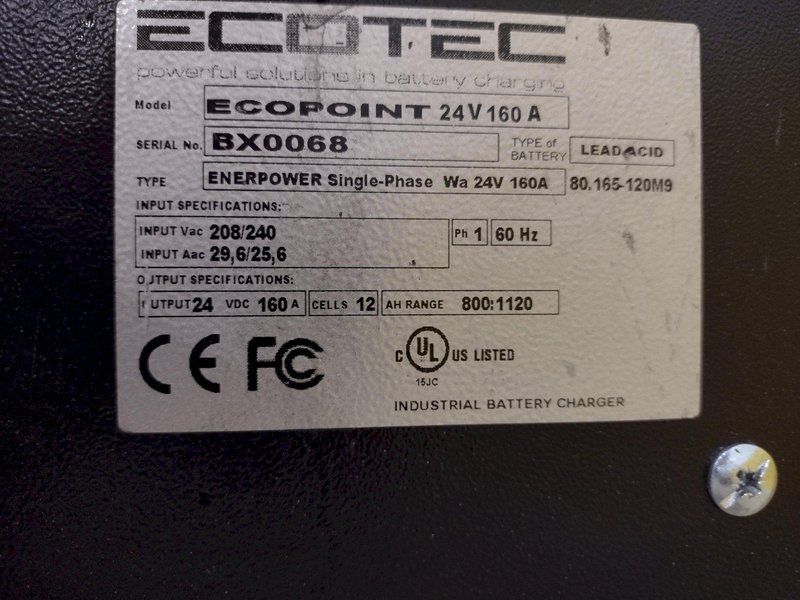 ECOTEC MODEL #ECOPOPINT 24V 160A FORKLIFT BATTERY CHARGER: YOBRO #25430