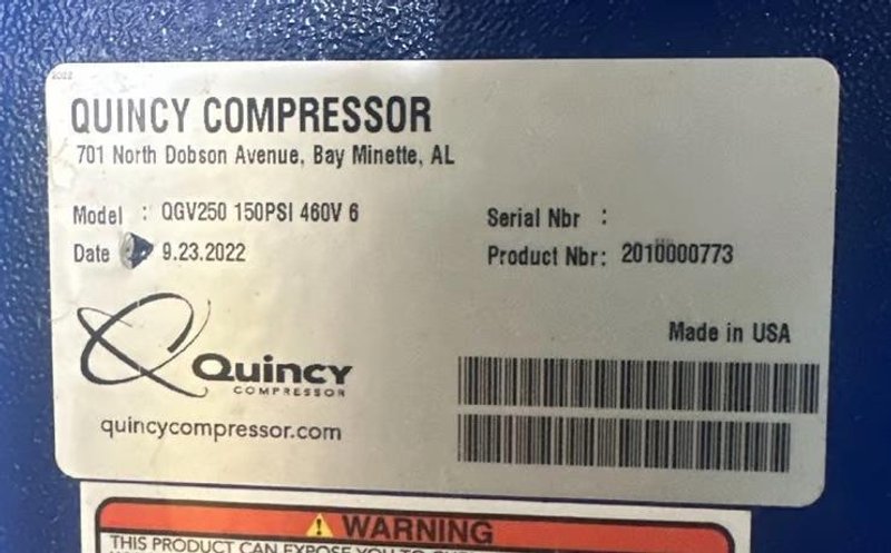 Quincy Model QGV-250 150 PSI Rotary Air Compressor
