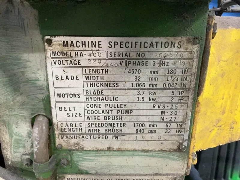 Kysor Industrial Corp  20” Horizontal Band Saw  - Ha-16400