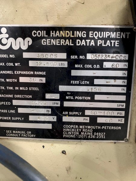 CWP Coil Cradle Straightener Combination 12,500 Lb x 30" Wide