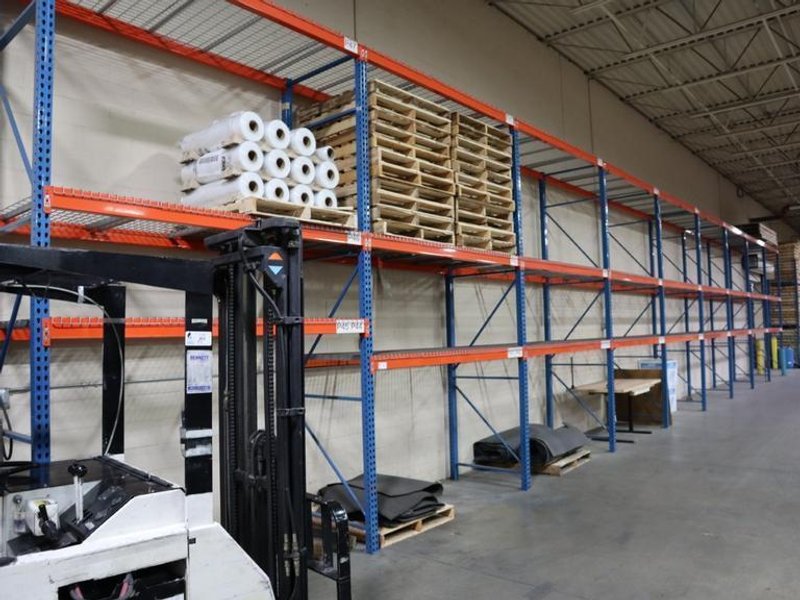 Pallet Racking: (10) 14'H x 42" Uprights, Teardrop Style, (27) 8' Shelves, Wire Decking - NO CONTENTS- Auction Item
