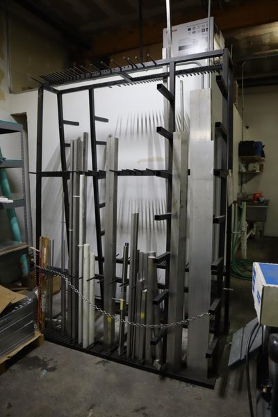 Vertical Metal Material Rack with Contents - Auction Item