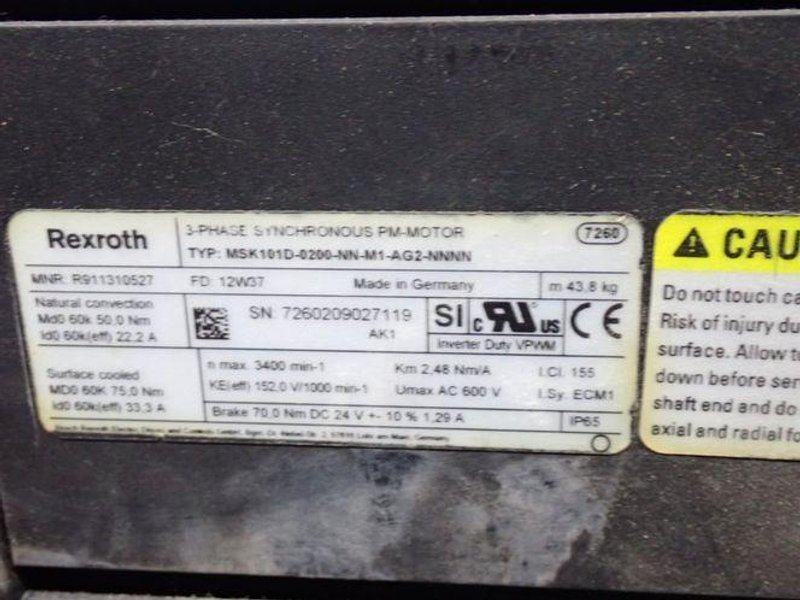 REXROTH 3 PHASE SYNCHRONOUS SERVO MOTOR  -  MSK101D-0200-NN-M1-AG2-NNNN
