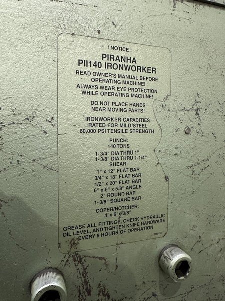 140 TON PIRANHA model P11-140 HYDRAULIC IRONWORKER : STOCK #77765
