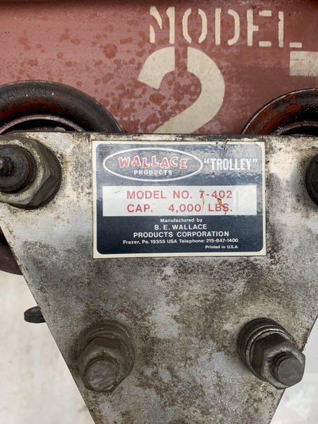 2 TON WALLACE A FRAME ROLLING GANTRY CRANE. STOCK # 0523823