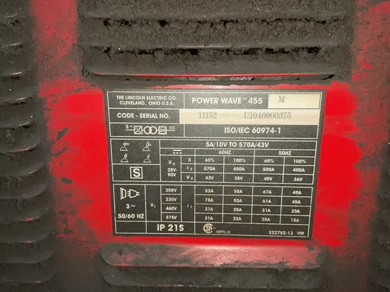 LINCOLN ELECTRIC 455  AMPS POWERWAVE 455 WELDER   -  POWERWAVE 455