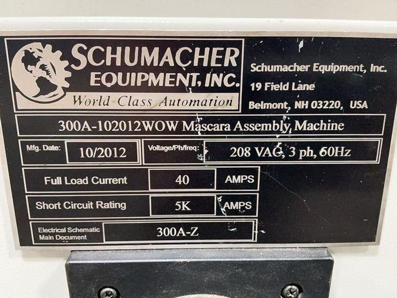 SCHUMACHER EQUIPMENT. INC. ASSEMBLY MACHINE   -  300A-102012WOW