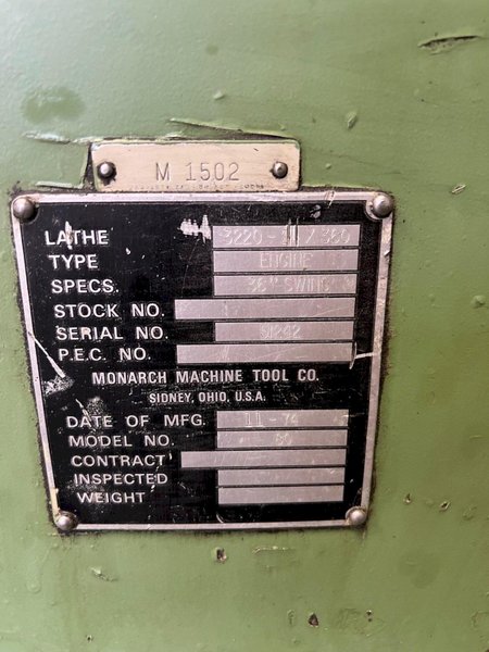 36" X 360" MONARCH MODEL #80 ENGINE LATHE: STOCK #78619