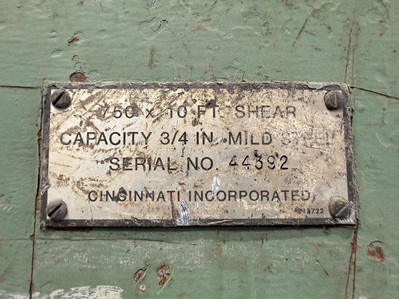 10' X 3/4" CINCINNATI MODEL #750X10 HYDRAULIC SHEAR: YOBRO #25805
