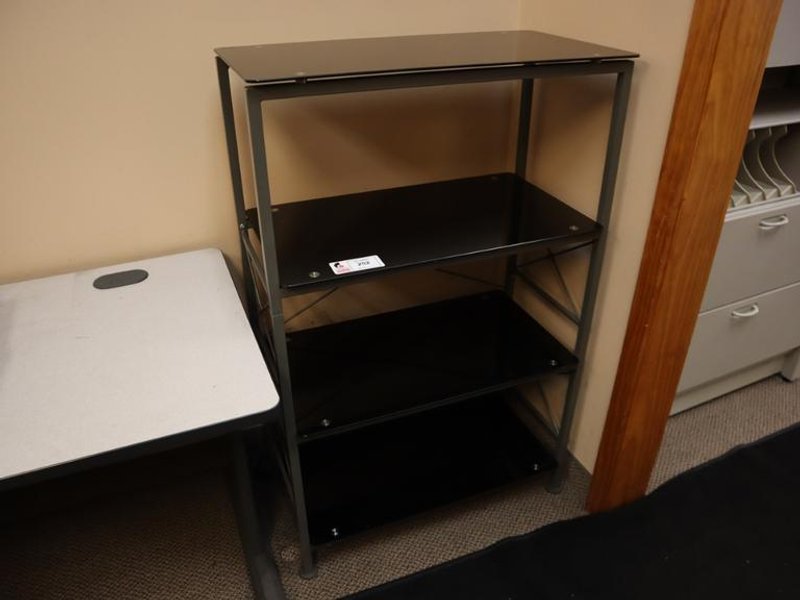 Office Shelving with Glass Shelves, 4 Shelves- Auction Item