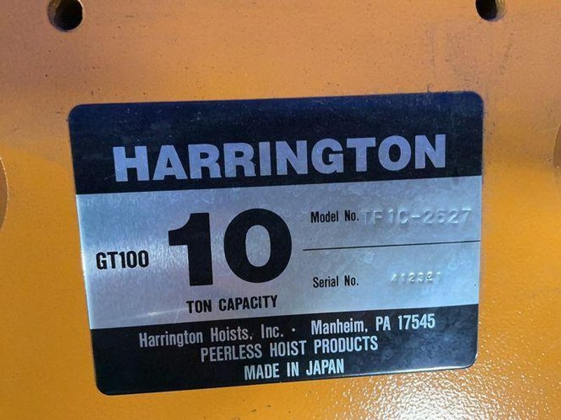 Harrington 10 Ton Chain Hoist W/ Gear Trolley - Tr13-2627 / Gt100