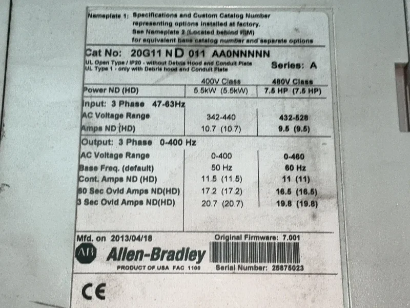 Allen-bradley 7.5hp Powerflex 755 Servo Drive - 20g11nd011aa0nnnnn