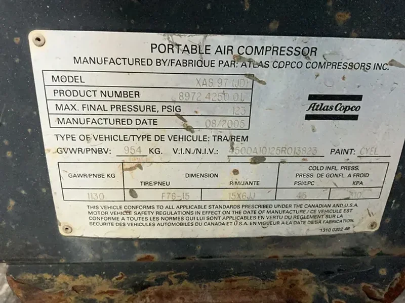 Atlas Copco Portable Air Compressor - Xas 97 (jd)