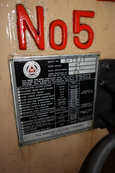 Minster No5 OBI Punch Press, 45 Ton, Single Crank, FLywheel, Air-Clutch, Dual Palms