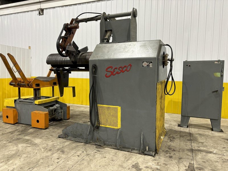 30,000 LB X 60" SESCO MODEL #55-523 MOTORIZED COIL REEL UNCOILER W/ COIL CAR: STOCK #21952