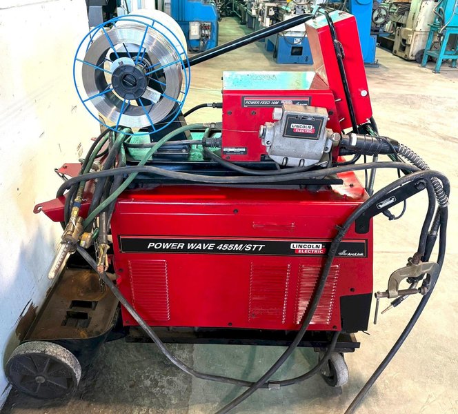 450 Amp Lincoln Welder Power Wave 455M/STT, 10M Dual Feeder, Cart