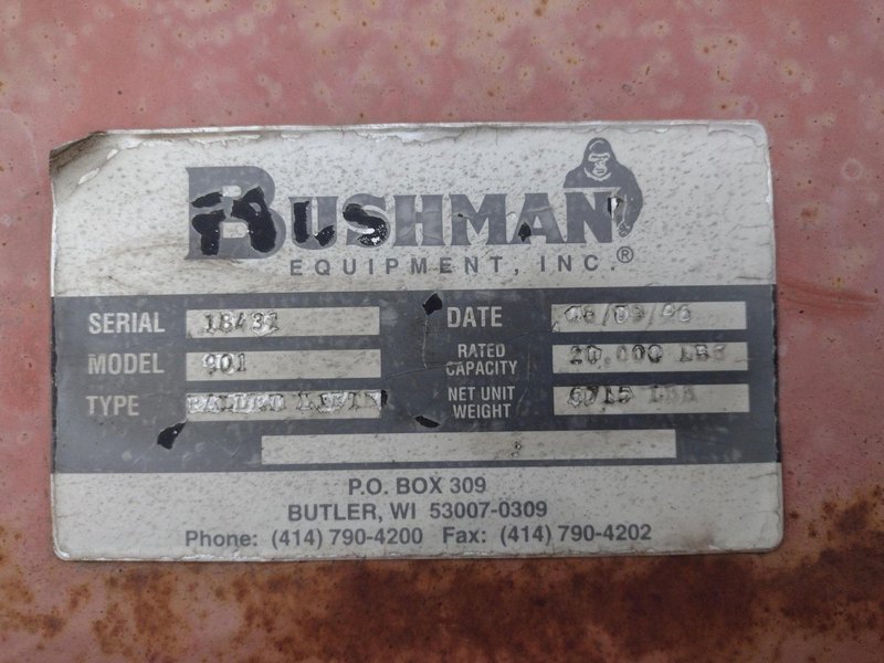 20,000 LBS / 10 TON X 60&quot; X 60&quot; BUSHMAN MODEL #901 PALLET LIFTER CRANE ATTACHMENT: STOCK #23641