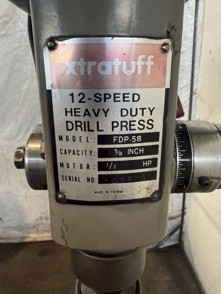 1/2 HP XTRATUFF FDP-58 12-SPEED HEAVY DUTY DRILL PRESS. STOCK #0543326