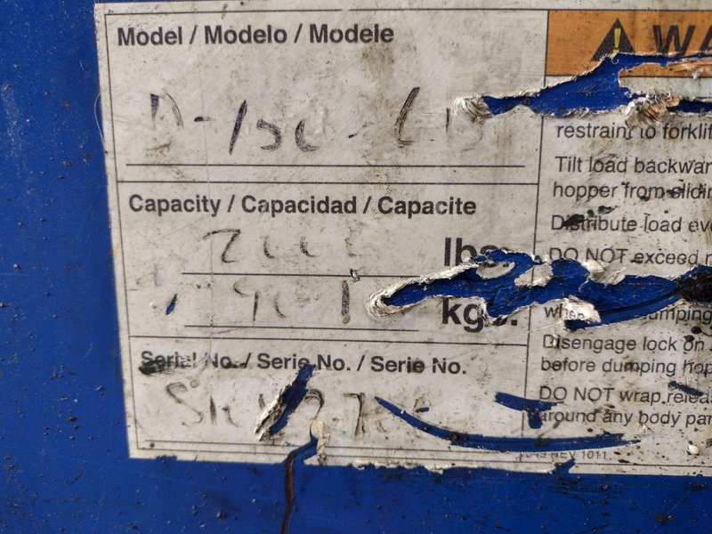 1 YARD X 6,000 LBS VESTIL MODEL #D-HOP-100-HD SELF DUMPING HOPPER: STOCK #22489