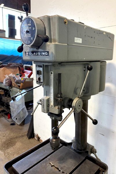 20" Clausing Single Spindle Drill Floor Type, V-Speed 300-2000 RPM,  22" x 19" Tbl., 1-1/2 HP