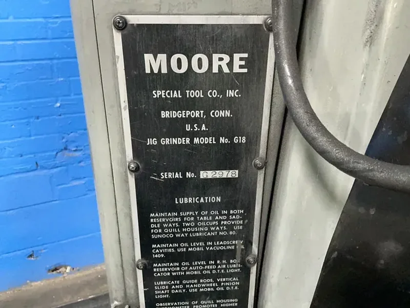 MOORE SPECIAL TOOL CO., INC. 11”X24” JIG GRINDER  -  G18