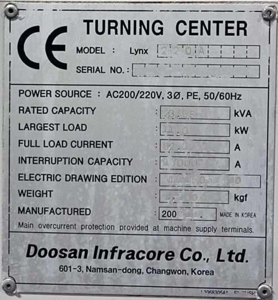 Doosan Lynx 220A CNC Turning Center
