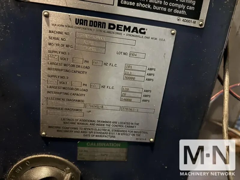 1760 TON 554 OZ VAN DORN MODEL 1760CC17000 INJECTION MOLDING MACHINE MFG 2001