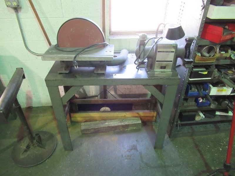 Sanding &amp; Grinding Station with Table Mounted 6&quot; Double End Grinder and 12&quot; Disc Grinder- Auction Item