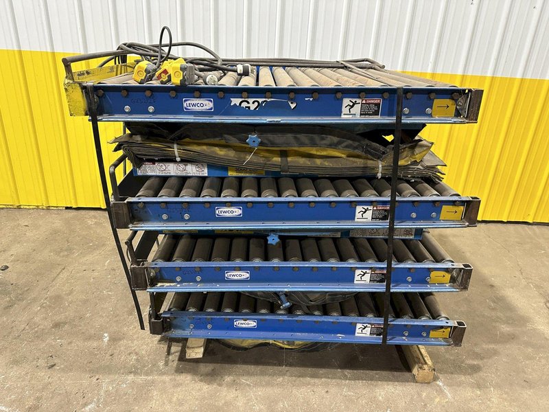 3,000 LBS X 48" X 48" ROTO-MAX HYDRAULIC SCISSOR LIFT TABLE W/ ROTARY LEWCO ROLLER CONVEYOR TOP, 110 VOLT: STOCK #20878