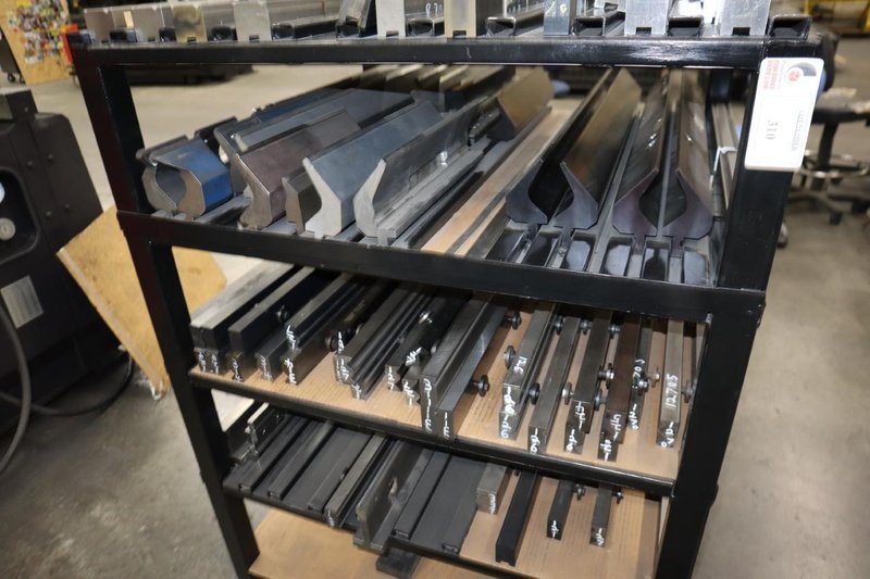 Press Brake Dies and Lower Die Holders for Amada Press Brakes on Welded Steel Shelving- Auction Item