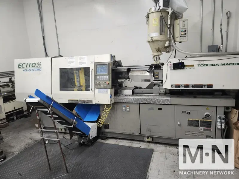 110 TON 3.3 OZ TOSHIBA MODEL EC110NV21-2 ELECTTRIC INJECTION MOLDING MACHINE MFG 2005