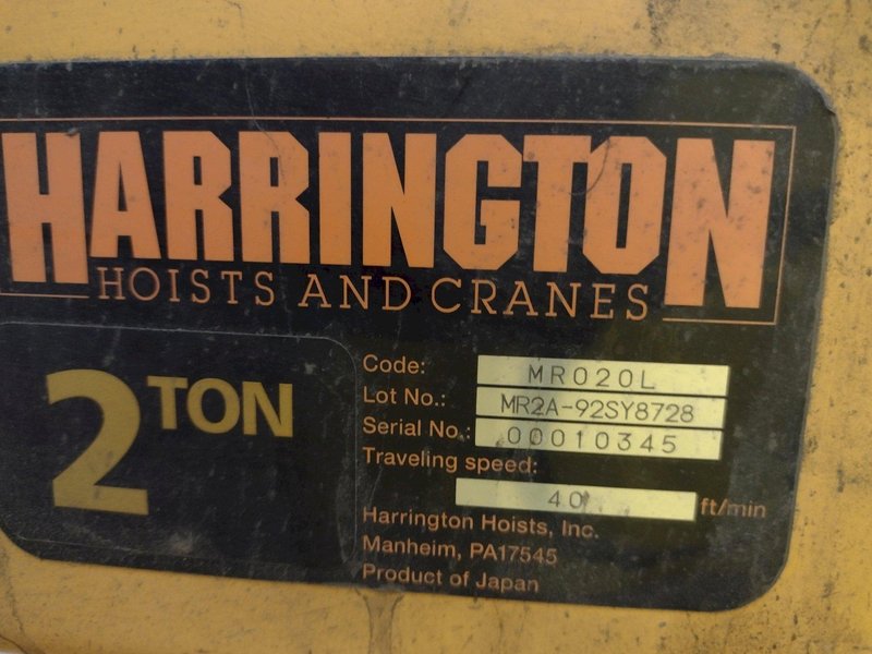 2 TON x 12&#039; GORBEL TENSION STAND JIB CRANE WITH 2 TON HARRINGTON HOIST &amp; POWER TROLLEY: STOCK #18873