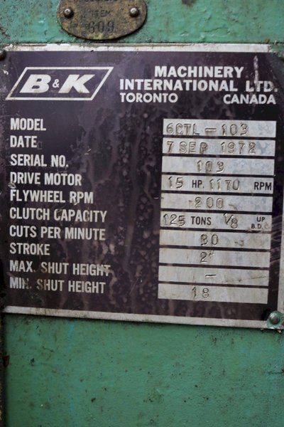 125 TON B &amp; K 4 POST CUT OFF PRESS: STOCK #73626