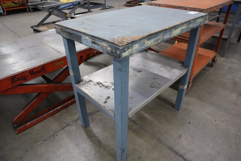 Metal Table with Wood Top, Lower Shelf- Auction Item