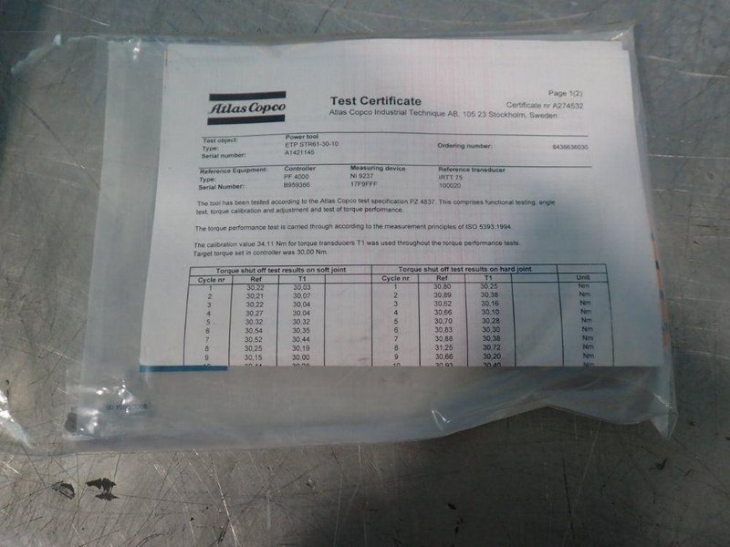 ATLAS COPCO ELECTRIC NUTRUNNER  -  ETP STR61-30-10