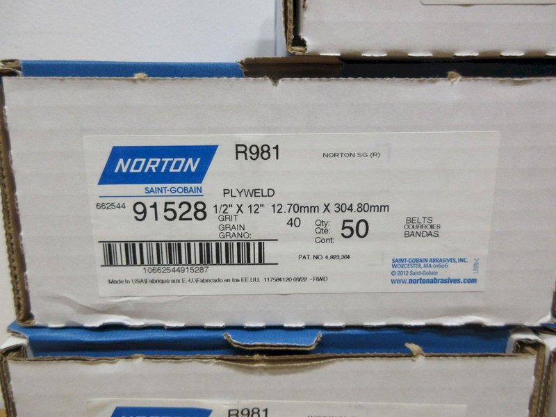 Norton 1/2" x 12" 40 Grit (7) &amp; 1/4" x 12" 120 Grit (6) File Belts (NEW IN BOX) - Auction Item
