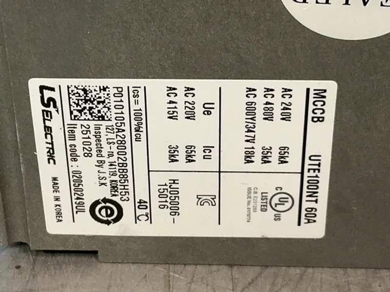 LS ELECTRIC 60 AMPS MOLDED CASE CIRCUIT BREAKER   -  02050249UL