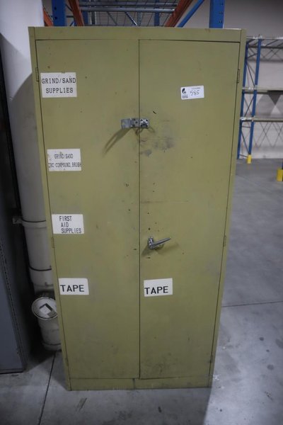 2 Door Metal Storage Cabinet with Contents of Zebra Printer Labels, Uline Labels, Ear Plugs and More- Auction Item