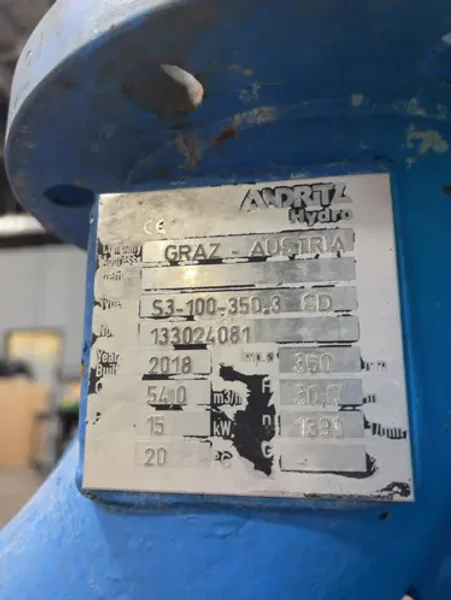 Andritz 15 Kw Centrifugal Pump - S3-100-350.3 Cd