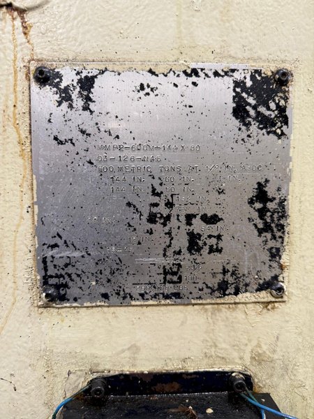 600 ton PTC Transfer / Progressive Die Press Model MMP2-600M Straight Side Mechanical Press For Sale, Year 2003