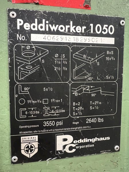 110 TON PEDDINGHAUS PEDDIWORKER MODEL #1050 HYDRAULIC IRONWORKER: STOCK #19922