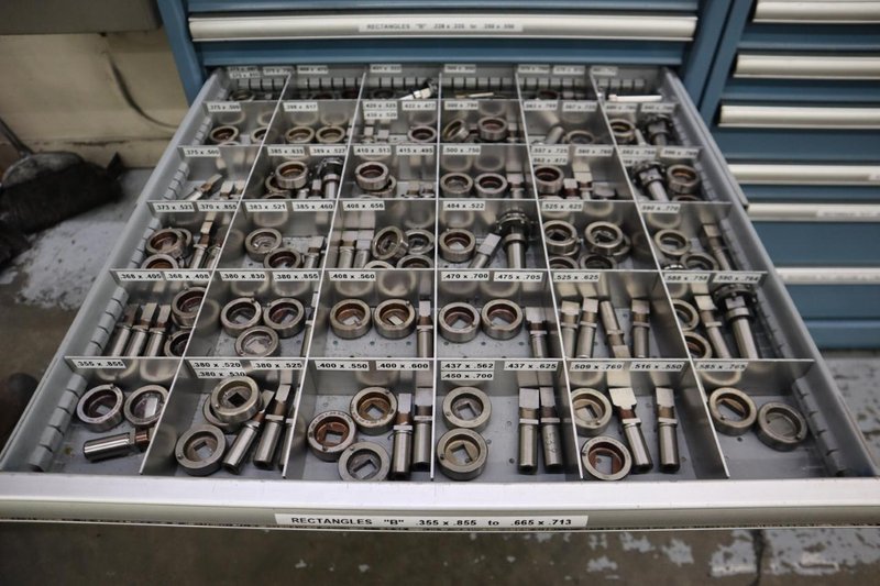 112 and Marathon 112, Turret Punch Tooling, (2) Lista Cabinets with Maple Top Loaded with Tooling- Auction Item