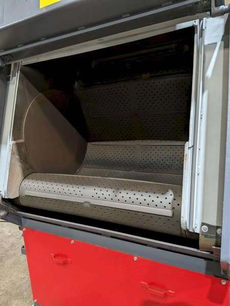 2012 DeLong 7 super model DSTB7 rubber belt tumblast machine s/n 0066281 rated at 7 cu ft capacity, 20hp direct drive shot wheel, offered rebuilt