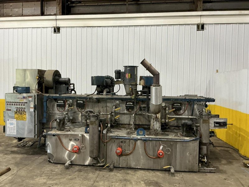 24" WIDE x 8" HIGH CAE RANSOHOFF 4-STAGE STAINLESS STEEL BELT CONVEYOR PARTS WASHER, WITH RUST INHIBITOR APPLICATION: YOBRO #25378