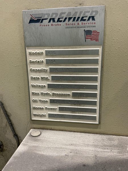 25 TON PREMIER 425 PRESS BRAKE: STOCK #80829