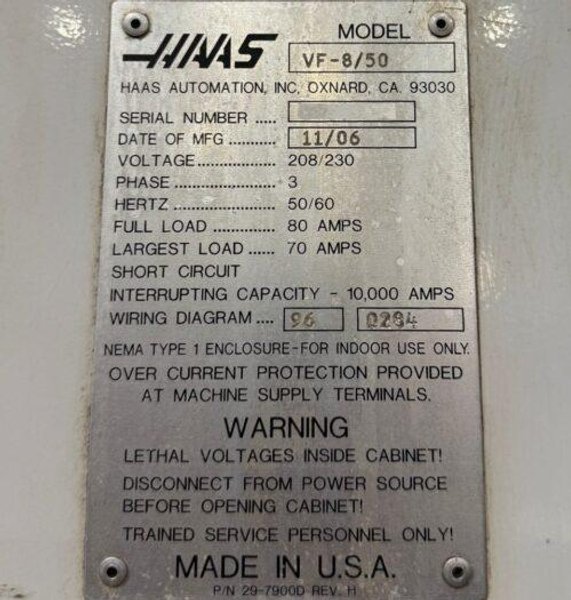 Haas VF-8/50 CNC Vertical Machining Center – 50 Taper Mill