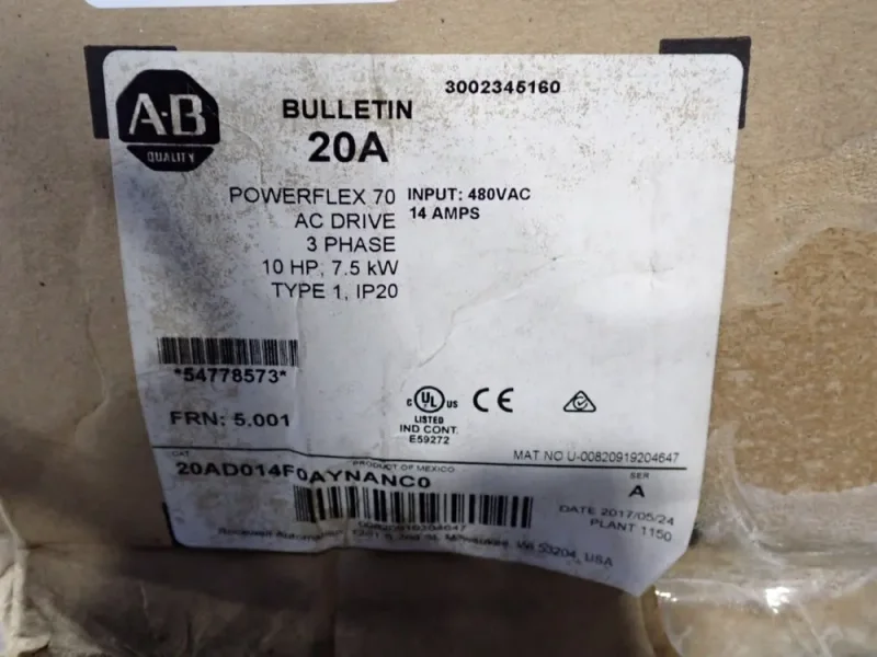 ALLEN BRADLEY 10 HP SERIES A POWERFLEX70  -  20AD014A0AYNANC0
