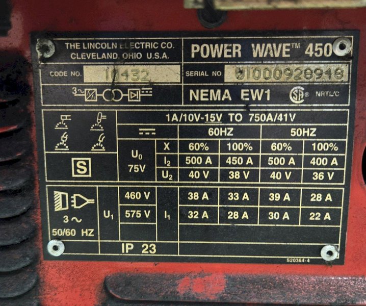LINCOLN INVERTEC POWER WAVE 450 WELDER USED