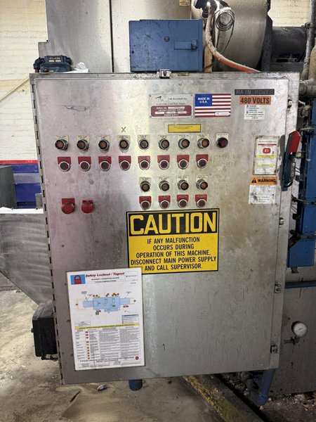 24" WIDE BELT CAE RANSOHOFF 3-STAGE STAINLESS STEEL BELT CONVEYOR PARTS WASHER, WITH RUST INHIBITOR APPLICATION: YOBRO #25378