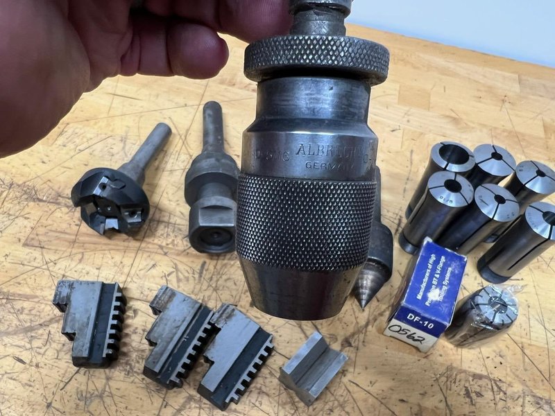 5C Collets (6), Command DF10 9/16" Collet, R8 Slitting Saw Holder, 2" x 3/4" Shank Shell Mill, Albrecht 0-5/16" Keyless Drill Chuck and More- Auction Item